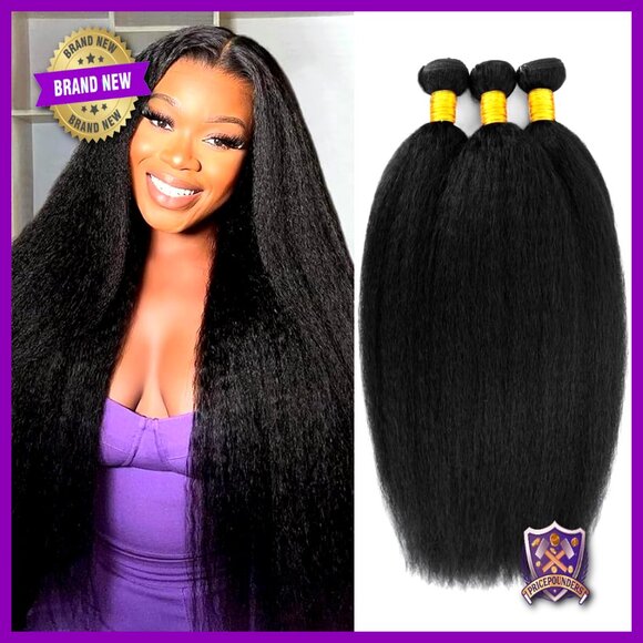 Kinky Straight Human Hair Bundles 16 18 20 Inch Virgin Brazilian 3 Pack
